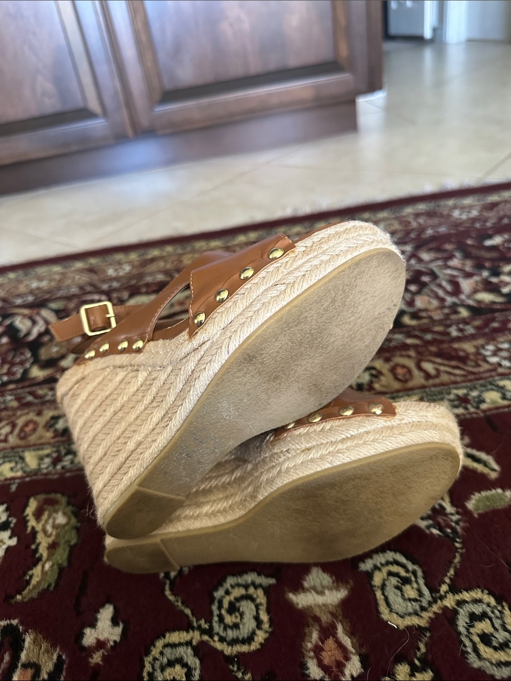Steve Madden Elinna Cognac Leather Braided Espadrille Wedges 7.5 - Picture 3 of 4